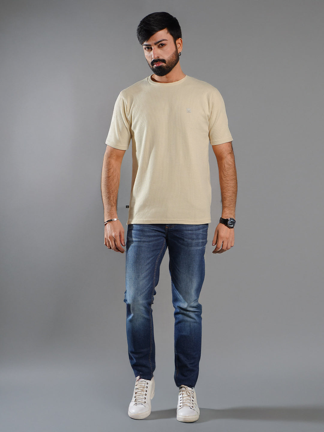 Fawn Self Half Sleeves Men’s Round Neck T-Shirt (TEE-269)