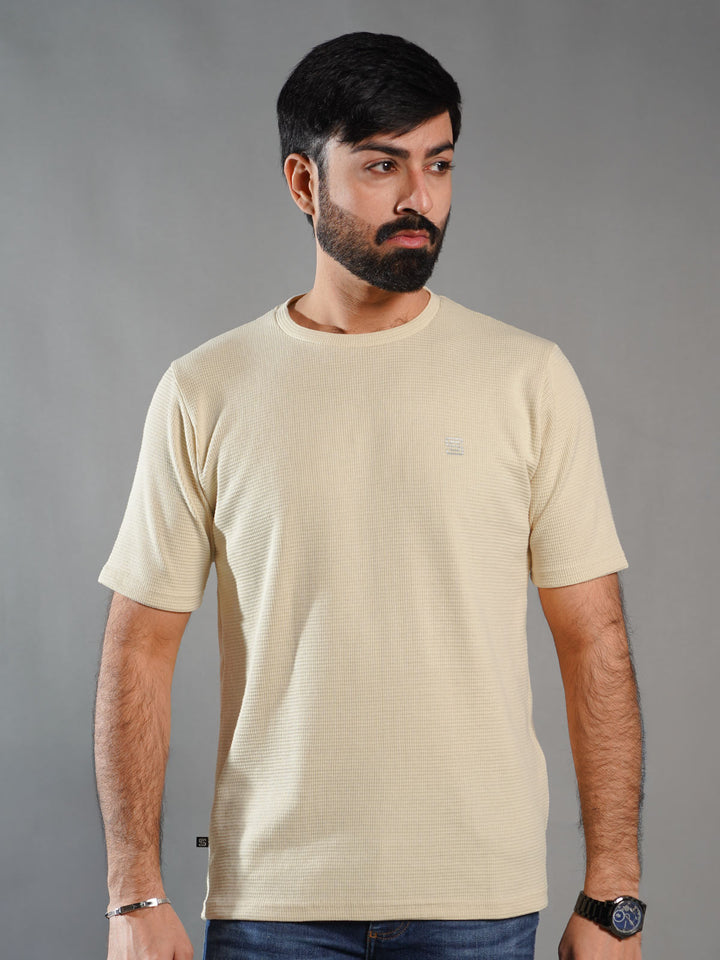 Fawn Self Half Sleeves Men’s Round Neck T-Shirt (TEE-269)