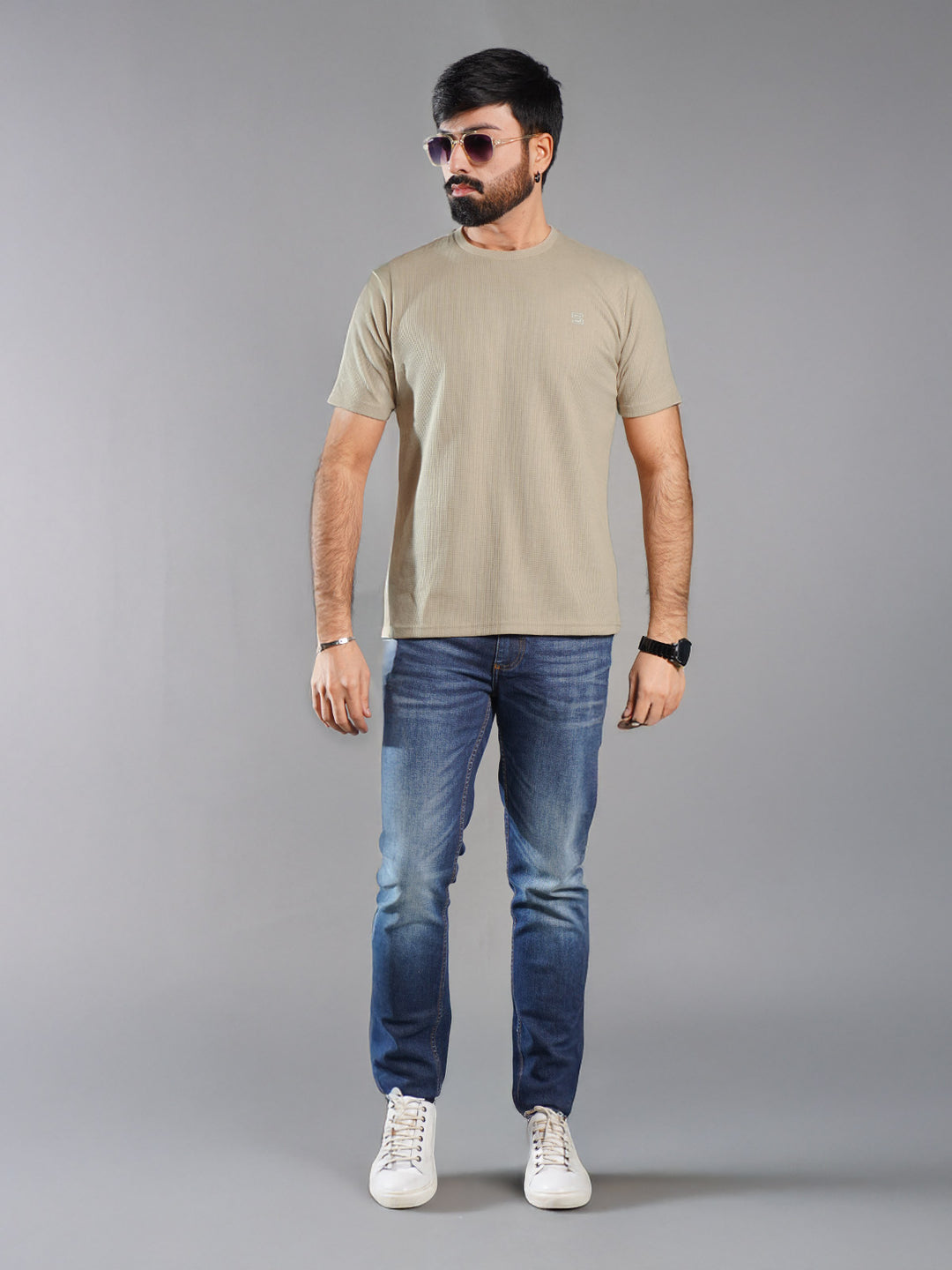 Dark Khaki Self Half Sleeves Men’s Round Neck T-Shirt (TEE-270)