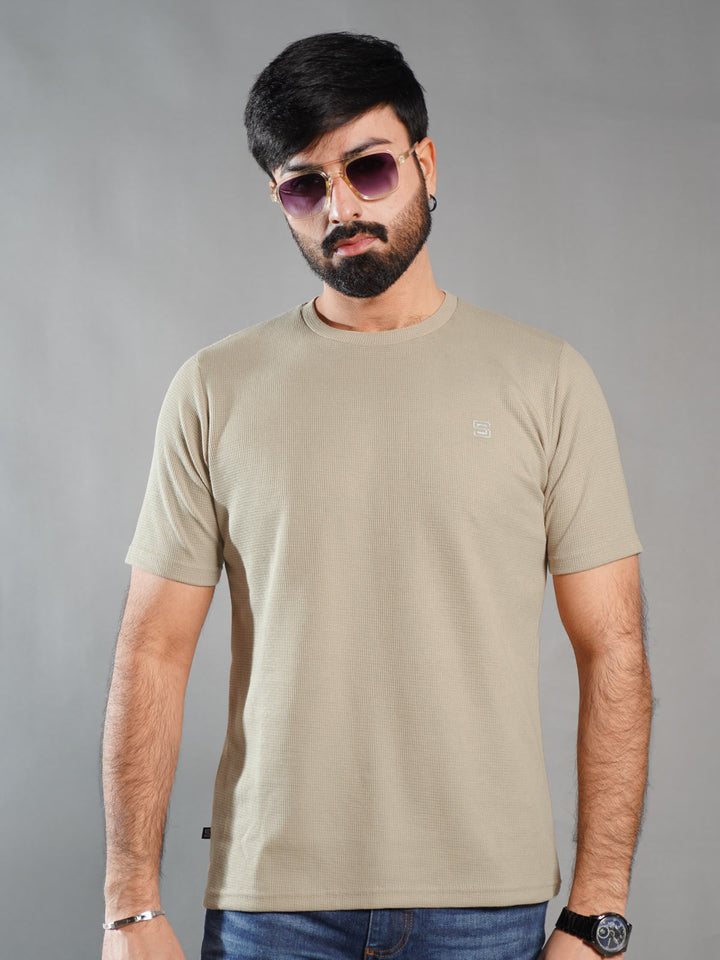 Dark Khaki Self Half Sleeves Men’s Round Neck T-Shirt (TEE-270)