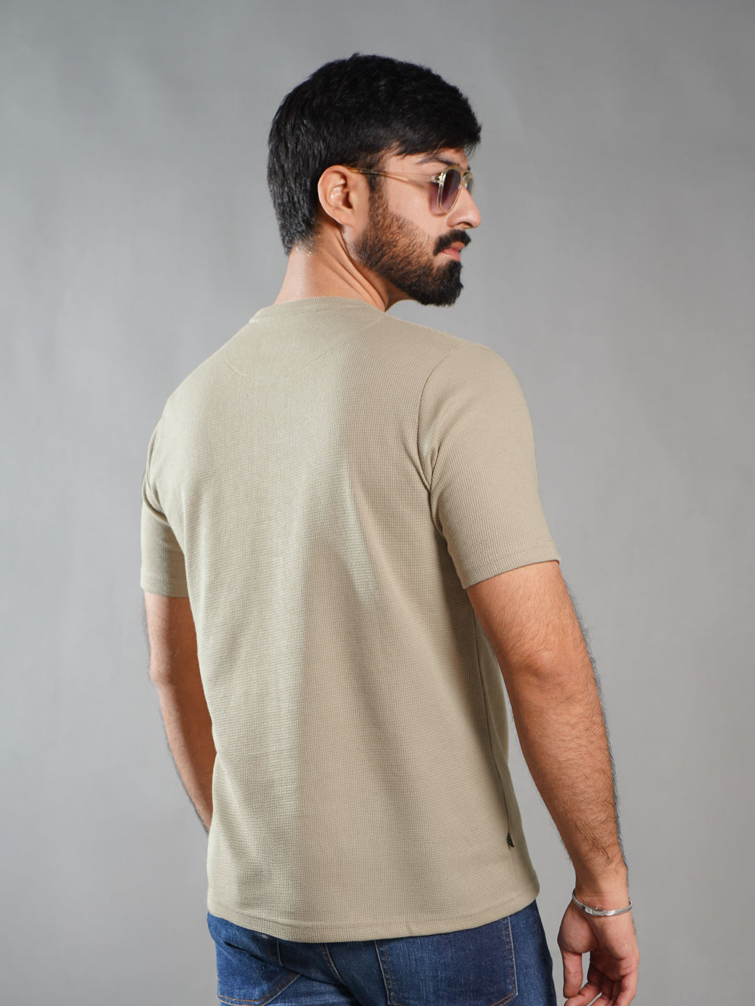 Dark Khaki Self Half Sleeves Men’s Round Neck T-Shirt (TEE-270)