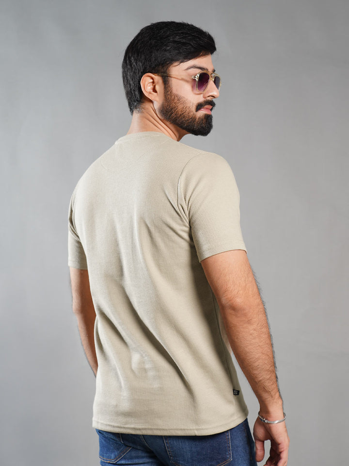 Light Khaki Self Half Sleeves Men’s Round Neck T-Shirt (TEE-271)