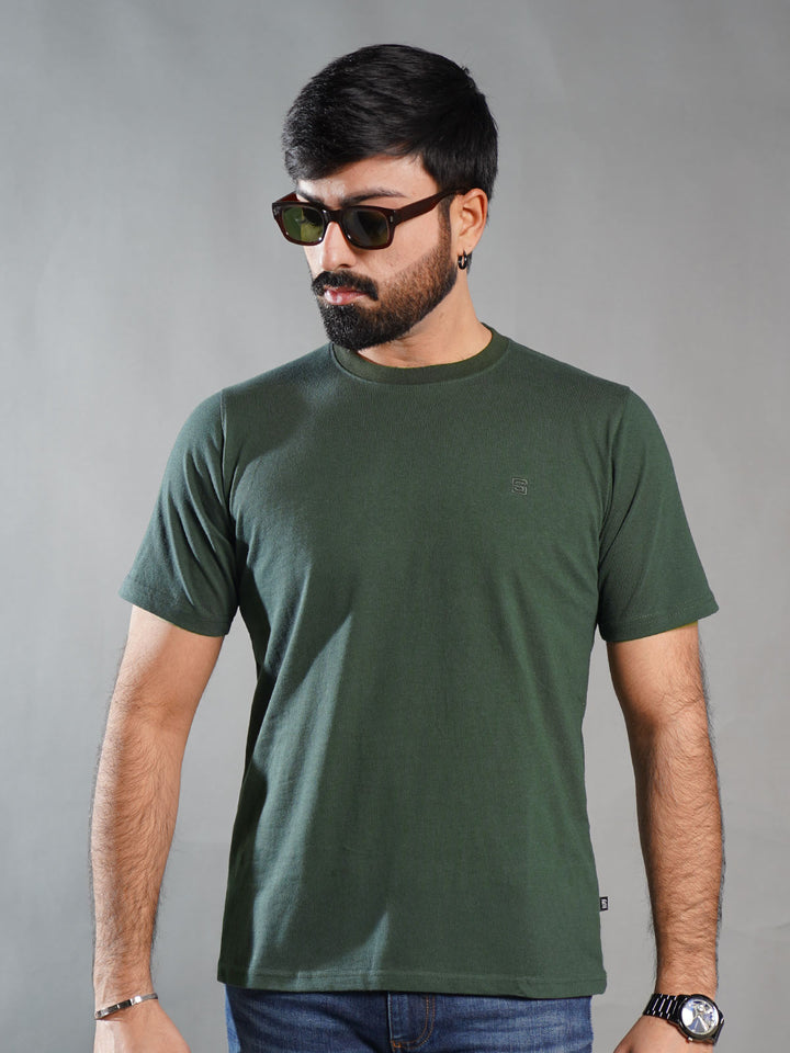 Dark Green Half Sleeves Men’s Round Neck T-Shirt (TEE-272)