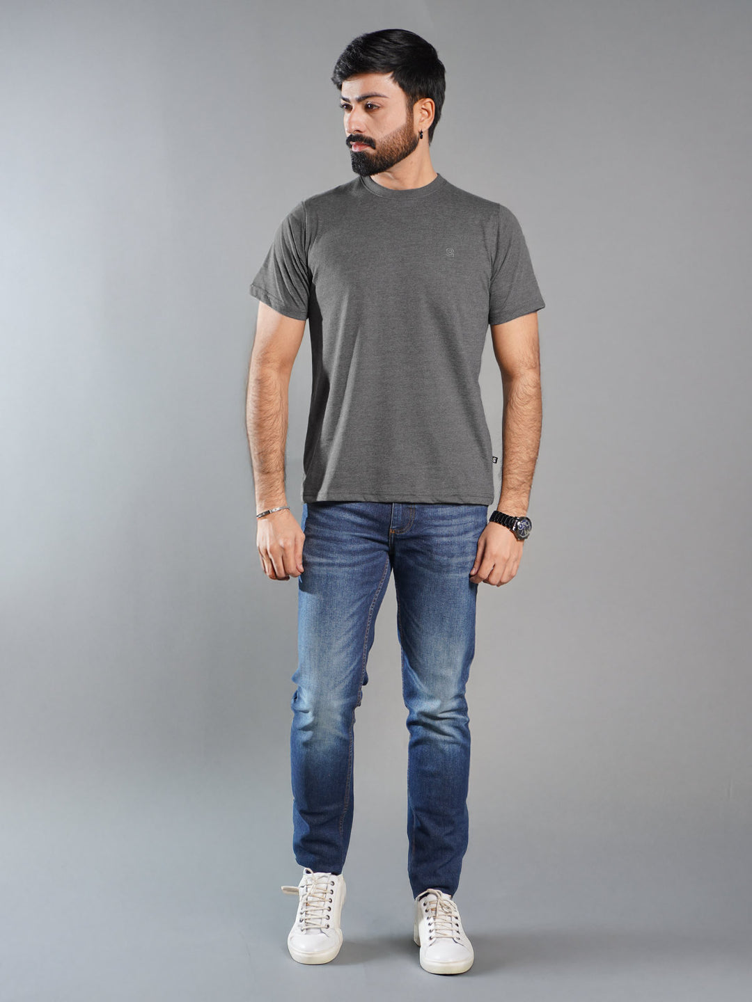 Grey Half Sleeves Men’s Round Neck T-Shirt (TEE-273)