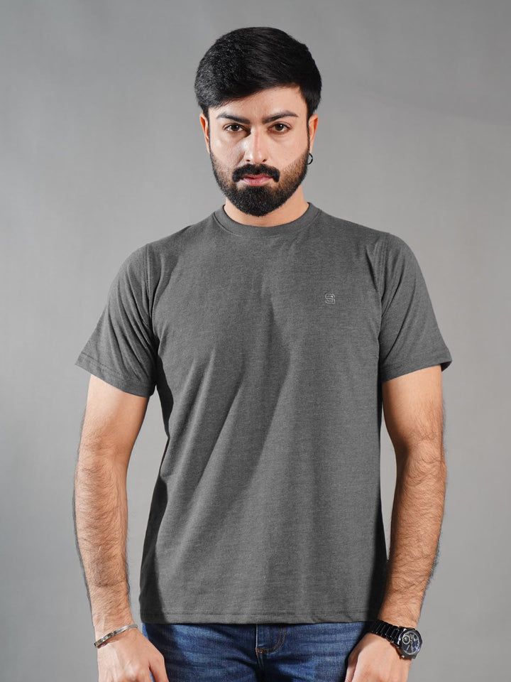 Grey Half Sleeves Men’s Round Neck T-Shirt (TEE-273)