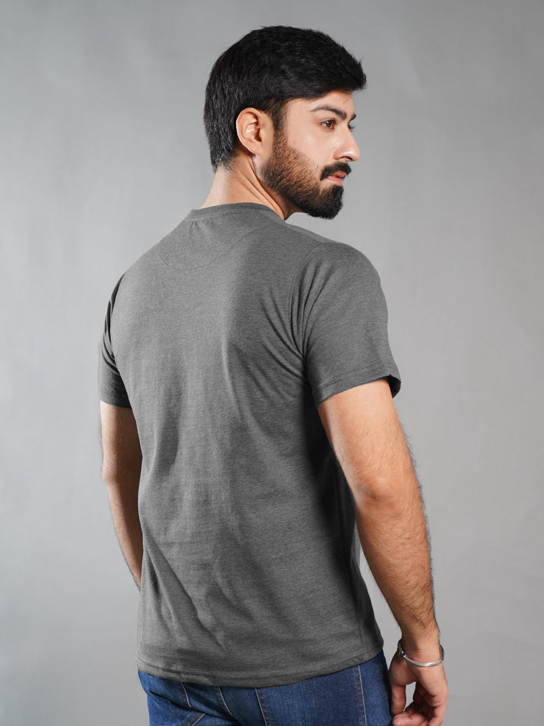 Grey Half Sleeves Men’s Round Neck T-Shirt (TEE-273)