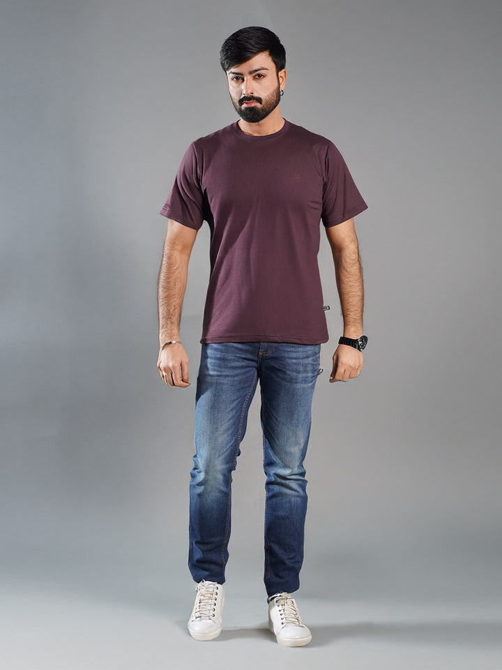 Maroon Half Sleeves Men’s Round Neck T-Shirt (TEE-275)