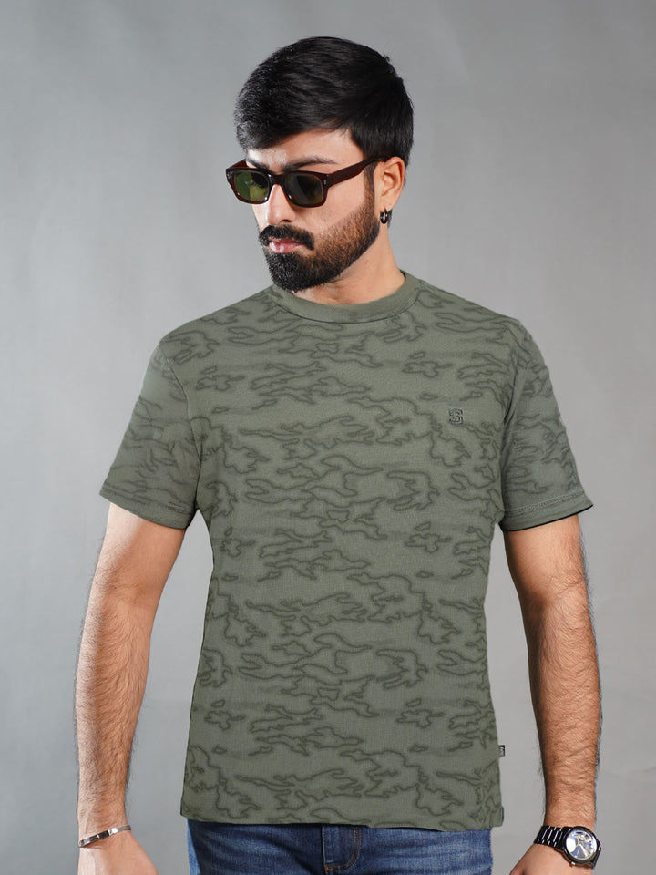 Olive Printed Half Sleeves Men’s T-Shirt (TEE-282)