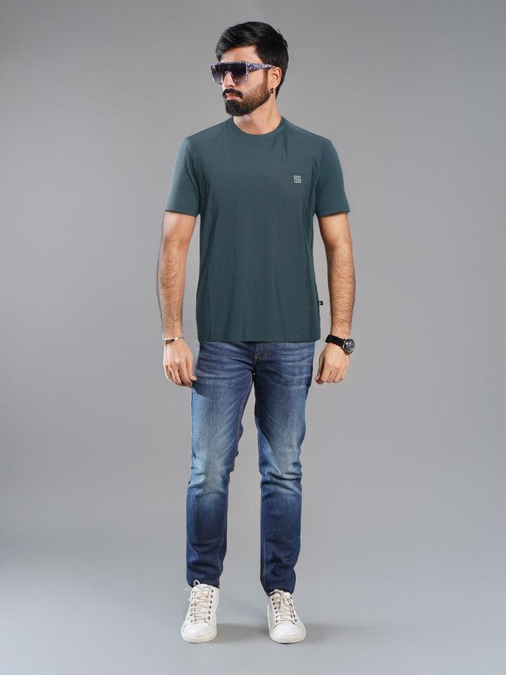 Light Teal Self Premium Dry Fit Crew Neck T-Shirt (TEE-288)