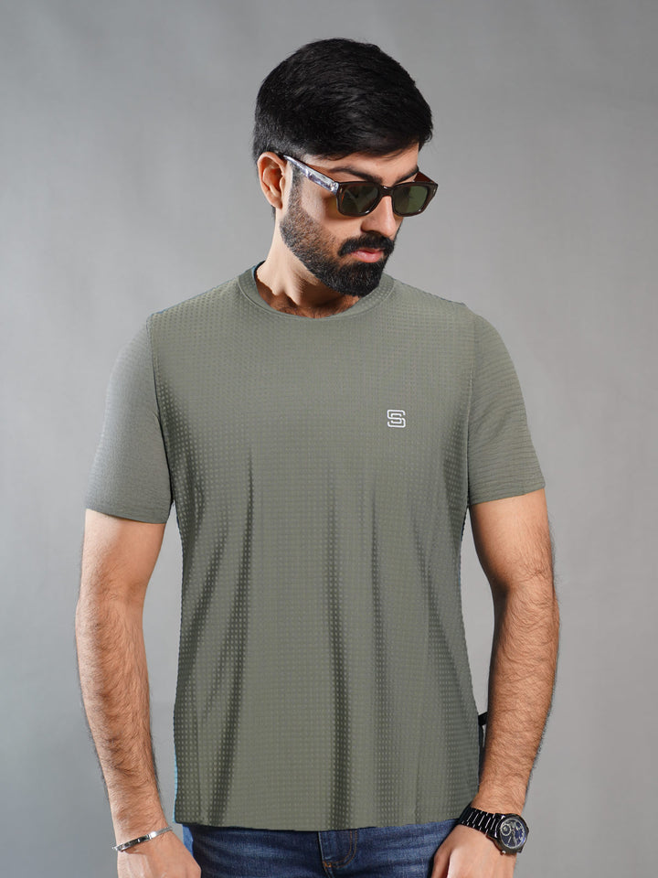 Light Green Self Premium Dry Fit Crew Neck T-Shirt (TEE-291)