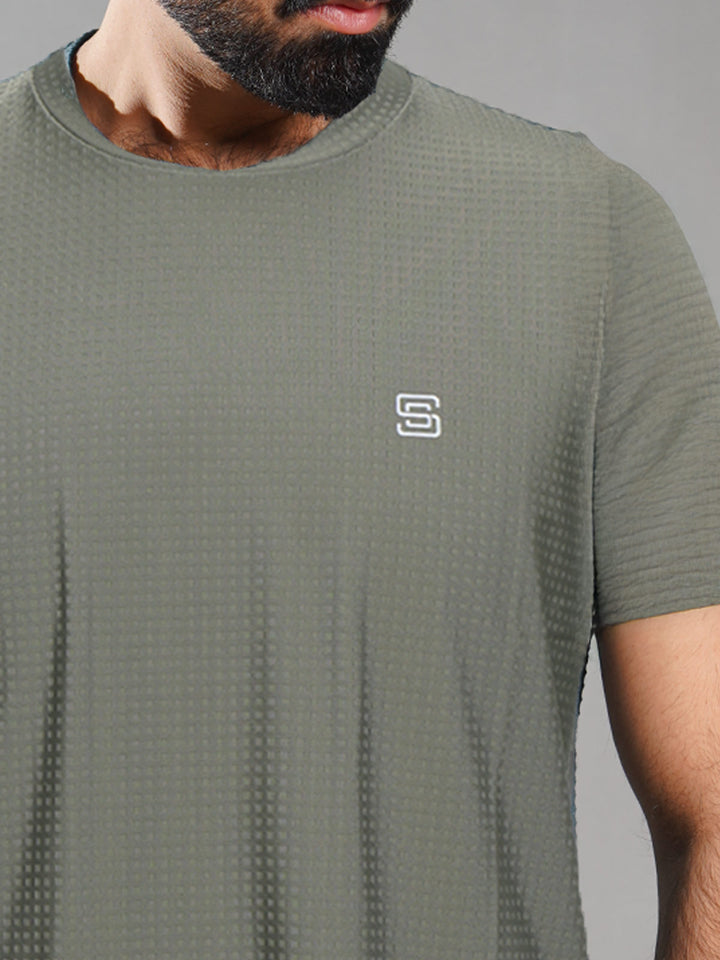 Light Green Self Premium Dry Fit Crew Neck T-Shirt (TEE-291)