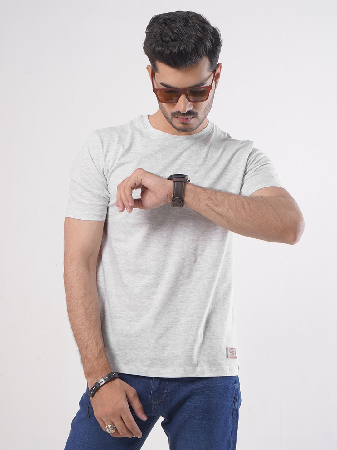 Grey Plain Half Sleeves Men’s Round Neck T-Shirt (TEE-96)