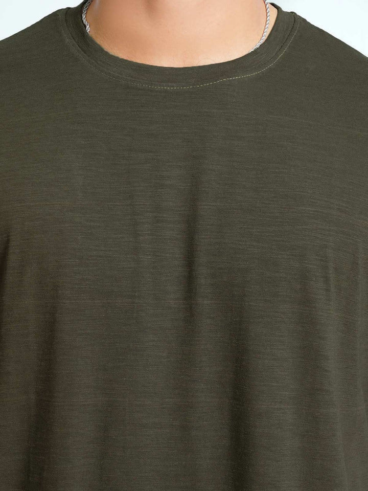 Dark Olive Green Self Half Sleeves Men’s Round Neck T-Shirt (TEE-117)