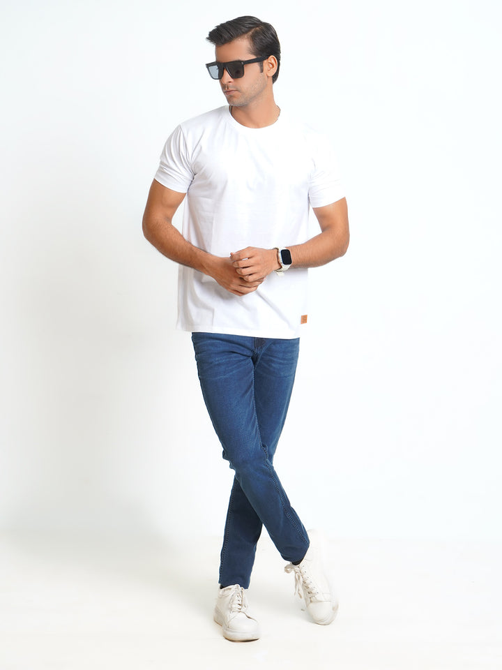 White Plain Half Sleeves Men’s Round Neck T-Shirt (TEE-118)