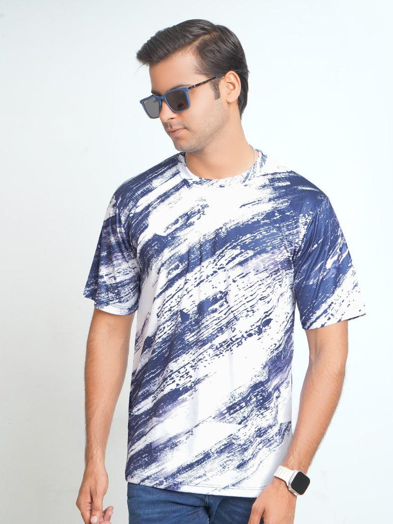 Blue & White Printed Half Sleeves Men’s Dri Fit T-Shirt (TEE-119)