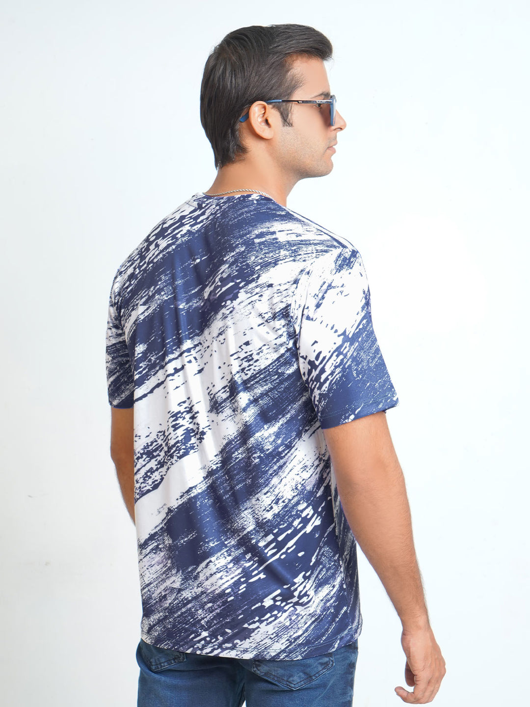 Blue & White Printed Half Sleeves Men’s Dri Fit T-Shirt (TEE-119)