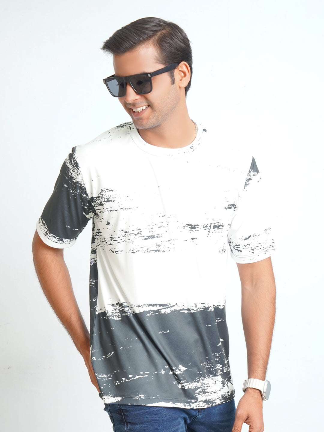 Black & White Printed Half Sleeves Men’s Dri Fit T-Shirt (TEE-121)