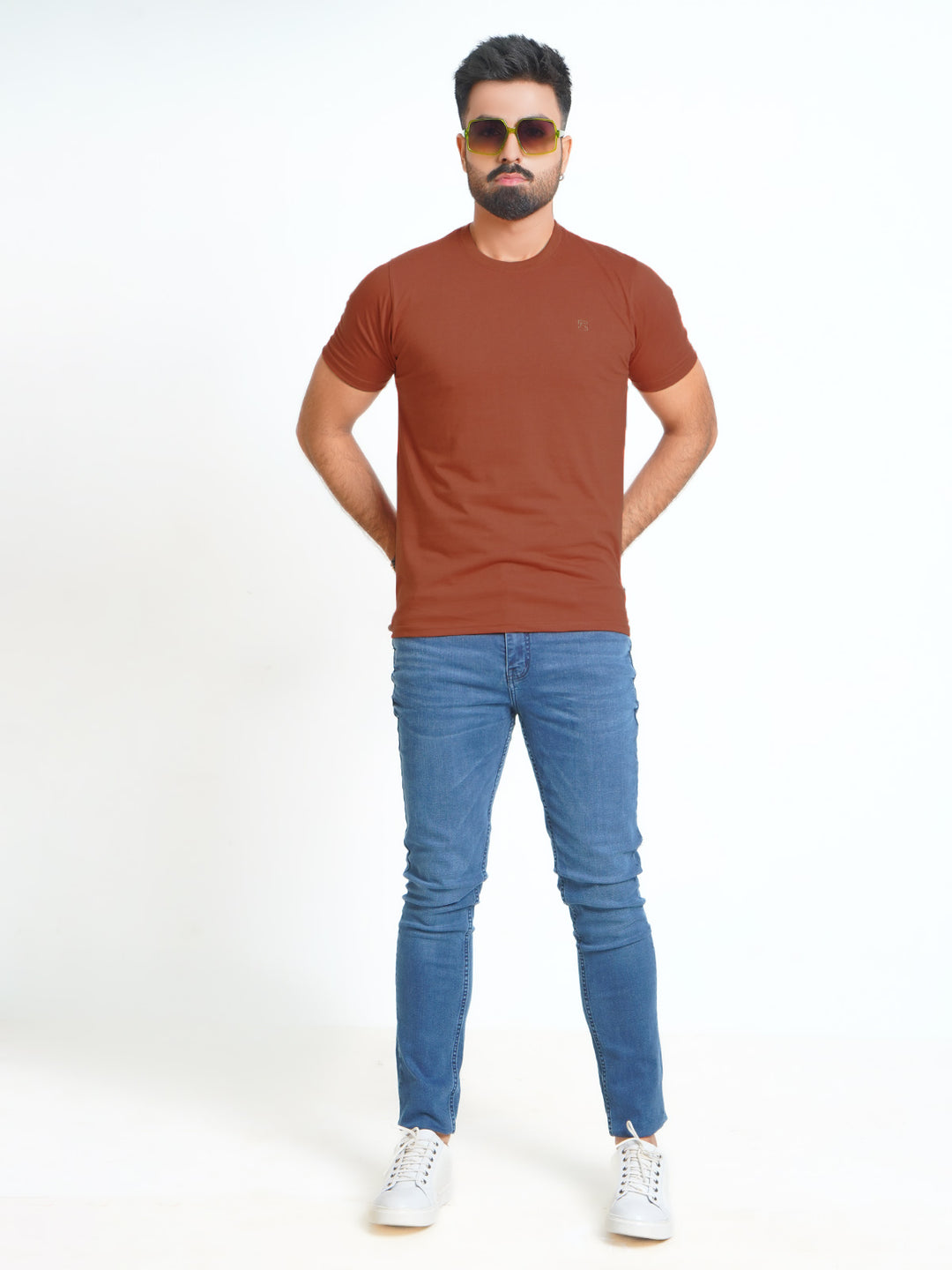 Rust Plain Half Sleeves Men’s Round Neck T-Shirt (TEE-123)