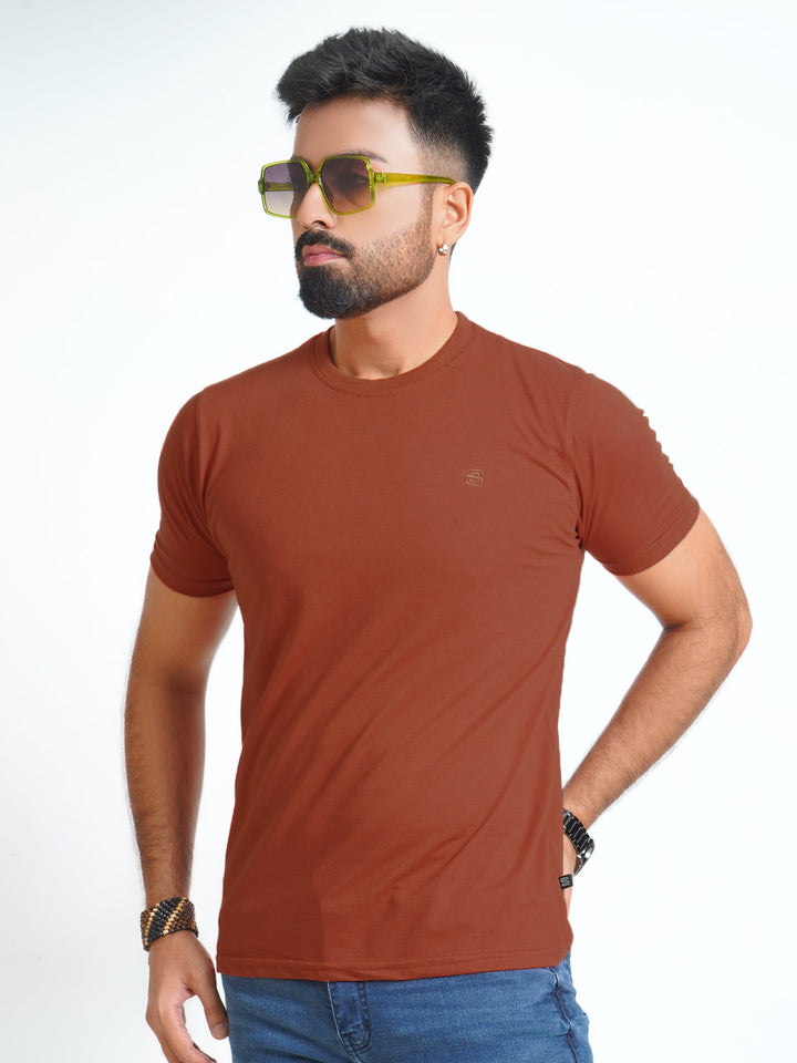 Rust Plain Half Sleeves Men’s Round Neck T-Shirt (TEE-123)