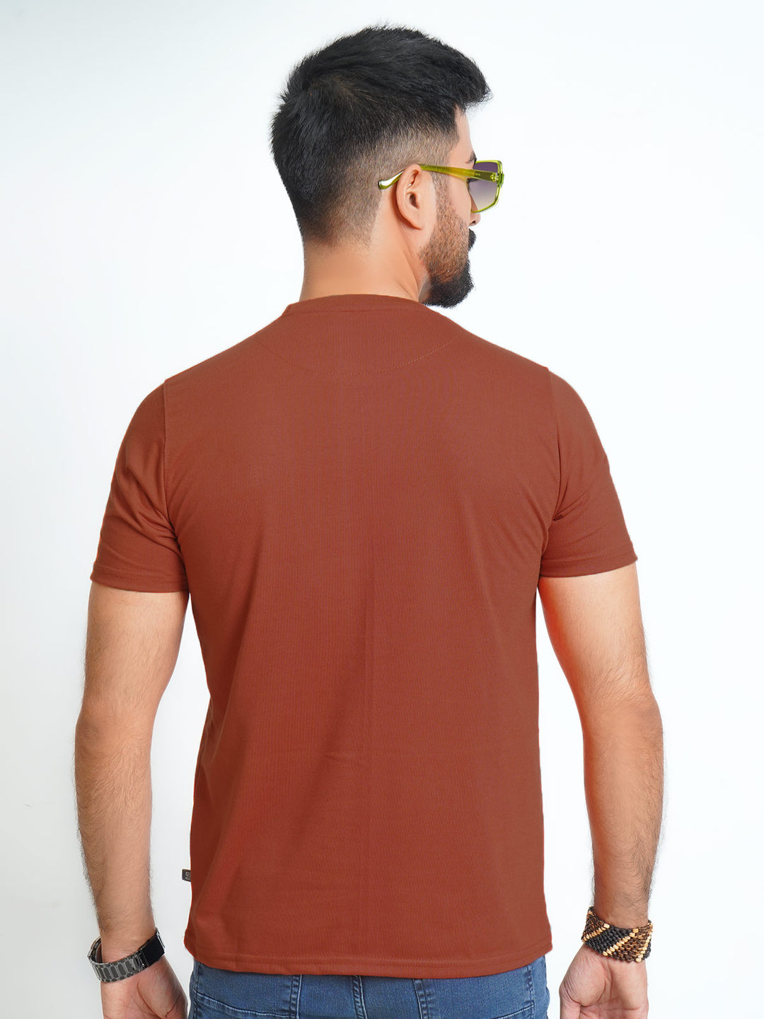 Rust Plain Half Sleeves Men’s Round Neck T-Shirt (TEE-123)