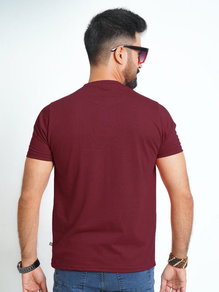 Maroon Plain Half Sleeves Men’s Round Neck T-Shirt (TEE-124)