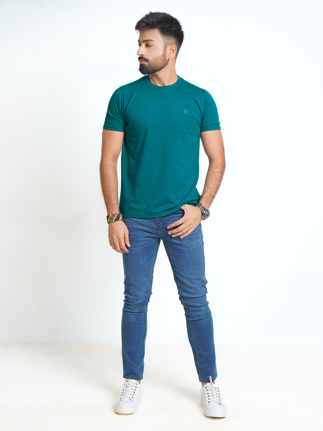 Teal Blue Plain Half Sleeves Men’s Round Neck T-Shirt (TEE-125)