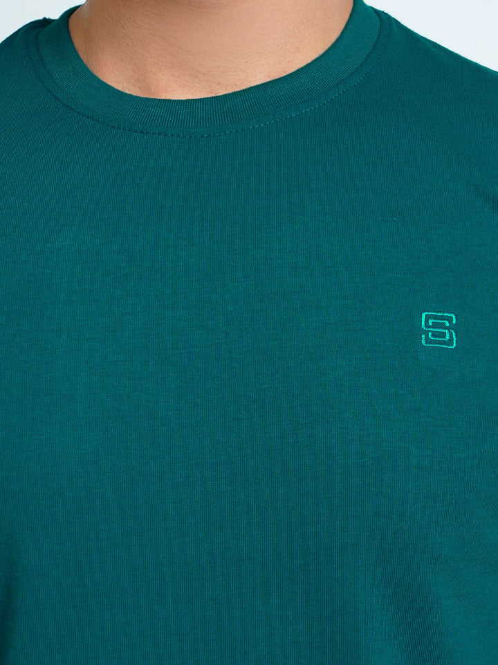 Teal Blue Plain Half Sleeves Men’s Round Neck T-Shirt (TEE-125)