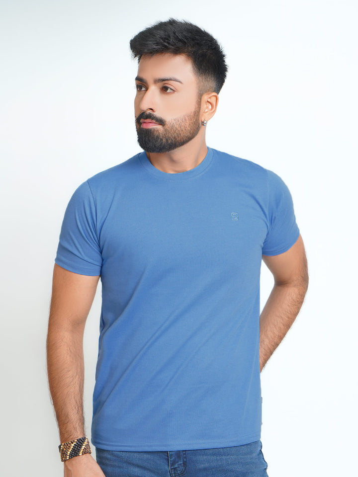 Royal Blue Plain Half Sleeves Men’s Round Neck T-Shirt (TEE-126)