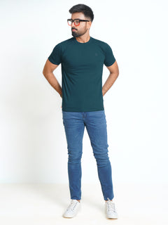 Dark Turquoise Plain Half Sleeves Men’s Round Neck T-Shirt (TEE-127)