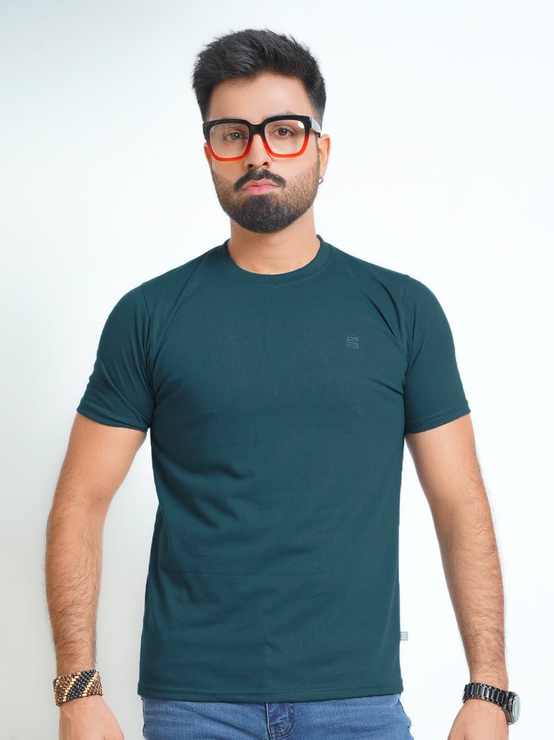 Dark Turquoise Plain Half Sleeves Men’s Round Neck T-Shirt (TEE-127)