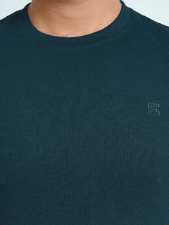 Dark Turquoise Plain Half Sleeves Men’s Round Neck T-Shirt (TEE-127)