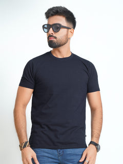 Navy Blue Plain Half Sleeves Men’s Round Neck T-Shirt (TEE-128)