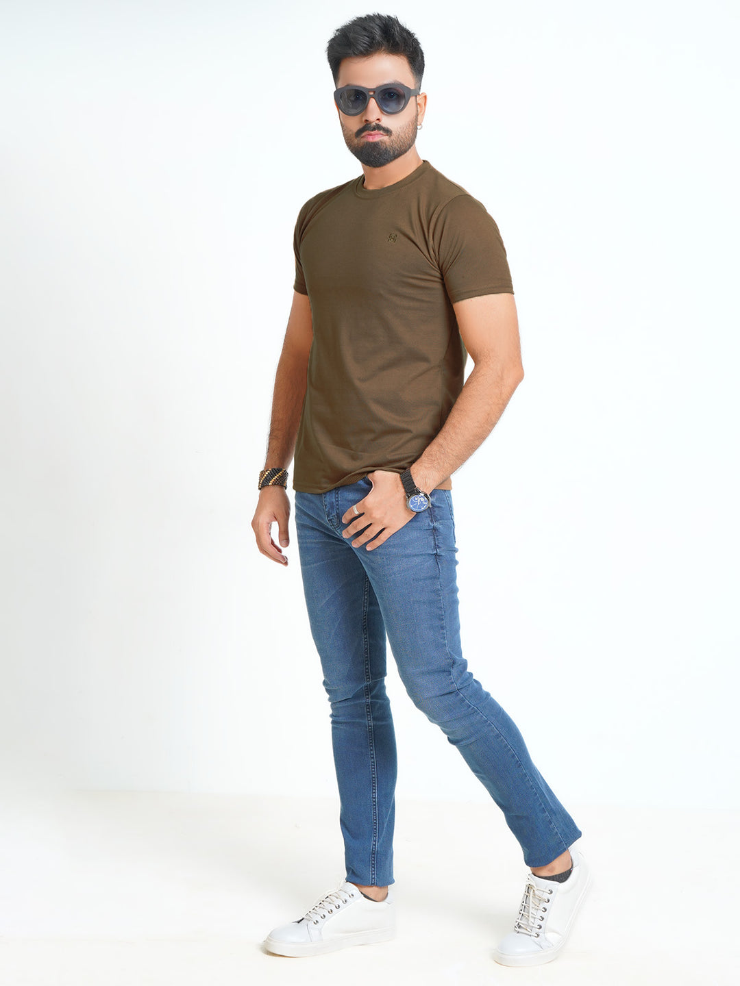 Brown Plain Half Sleeves Men’s Round Neck T-Shirt (TEE-130)