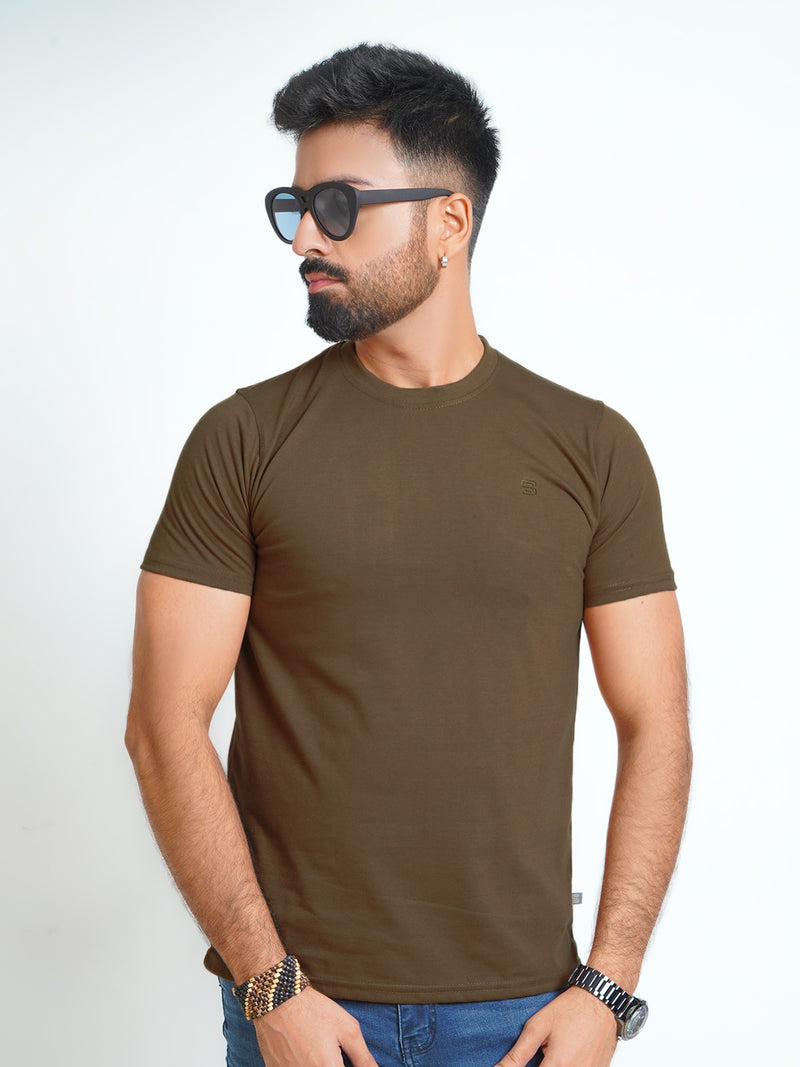 Brown Plain Half Sleeves Men’s Round Neck T-Shirt (TEE-130)