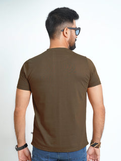 Brown Plain Half Sleeves Men’s Round Neck T-Shirt (TEE-130)