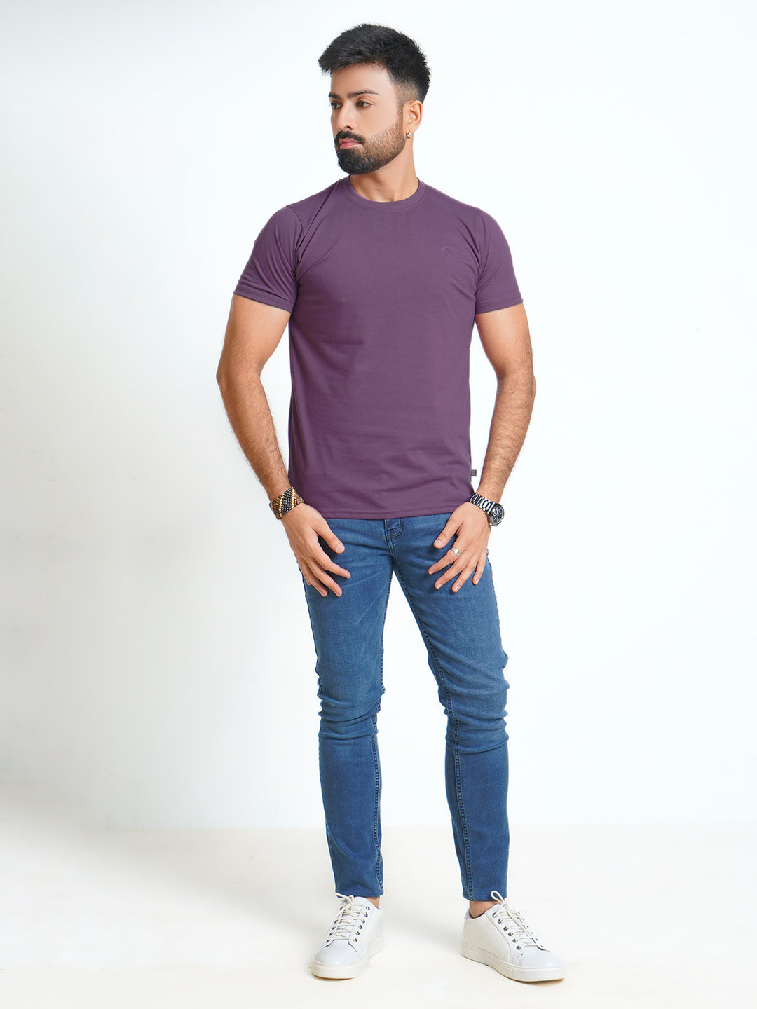 Purple Plain Half Sleeves Men’s Round Neck T-Shirt (TEE-131)