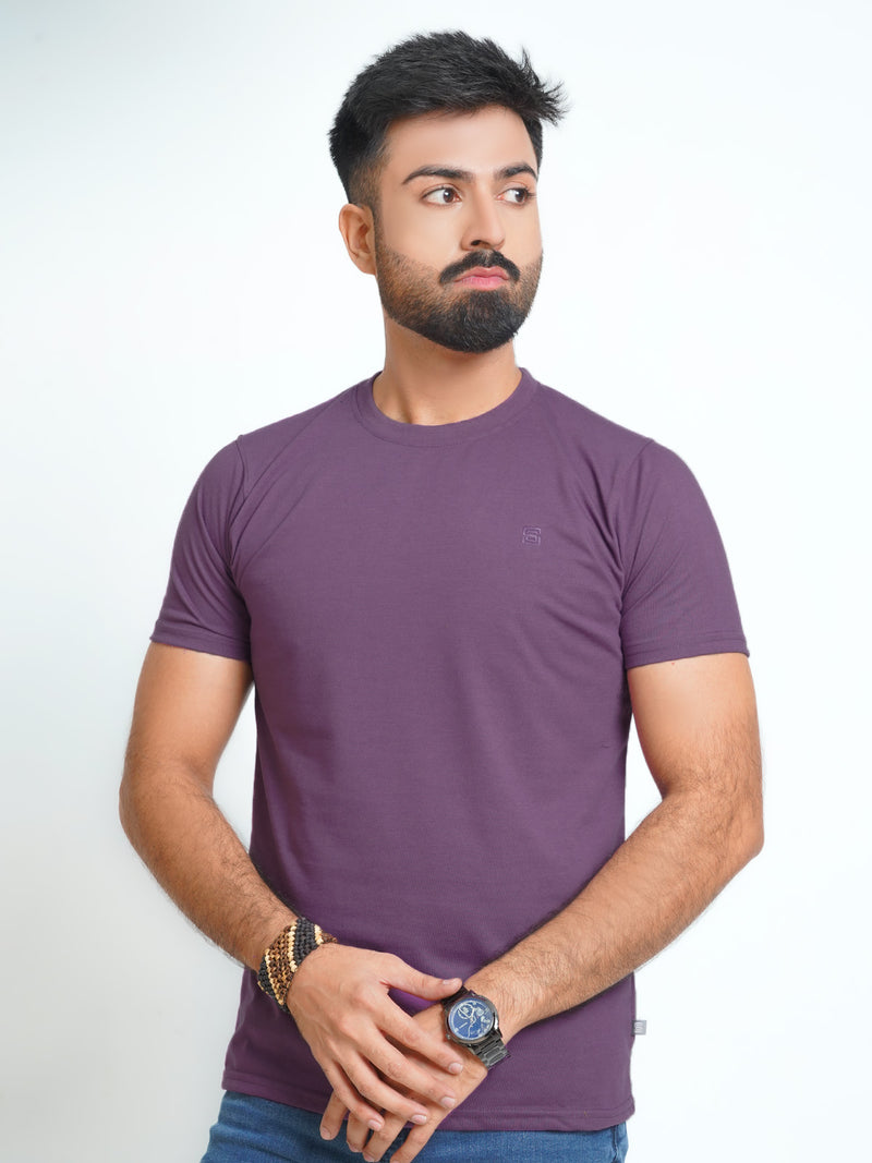 Purple Plain Half Sleeves Men’s Round Neck T-Shirt (TEE-131)
