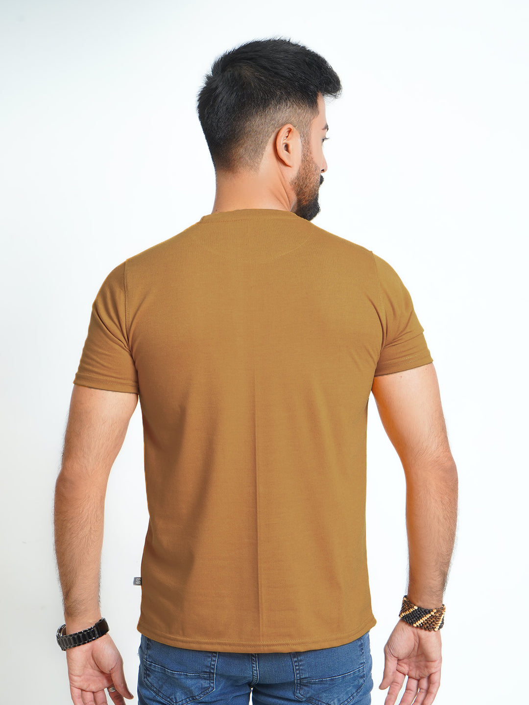 Mustard Plain Half Sleeves Men’s Round Neck T-Shirt (TEE-132)