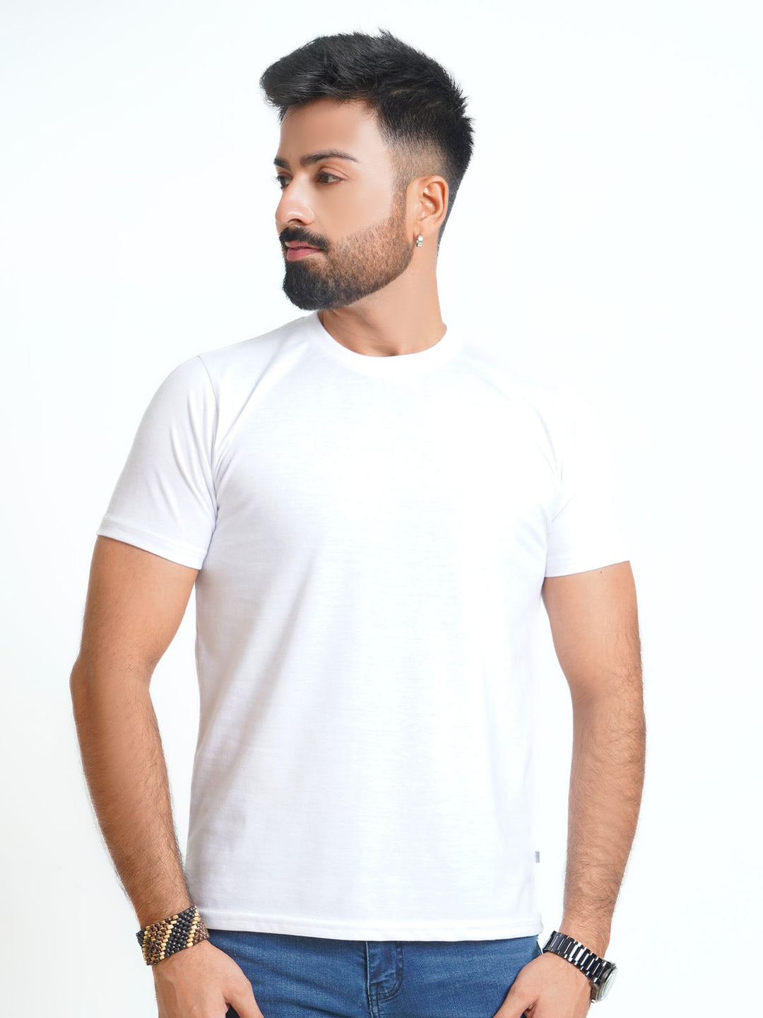 White Plain Half Sleeves Men’s Round Neck T-Shirt (TEE-133)