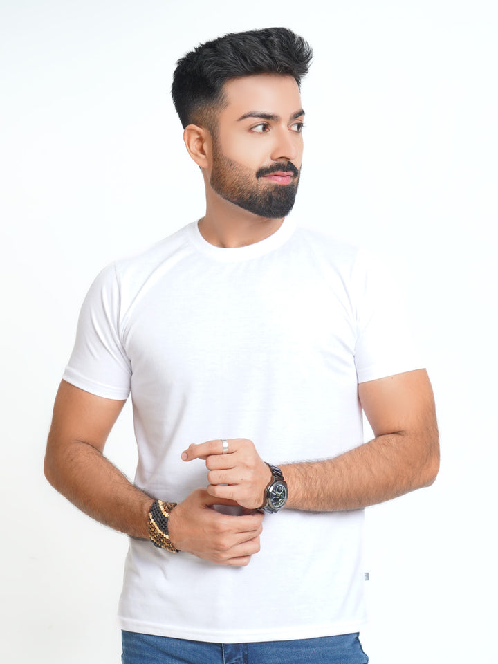 White Plain Half Sleeves Men’s Round Neck T-Shirt (TEE-133)