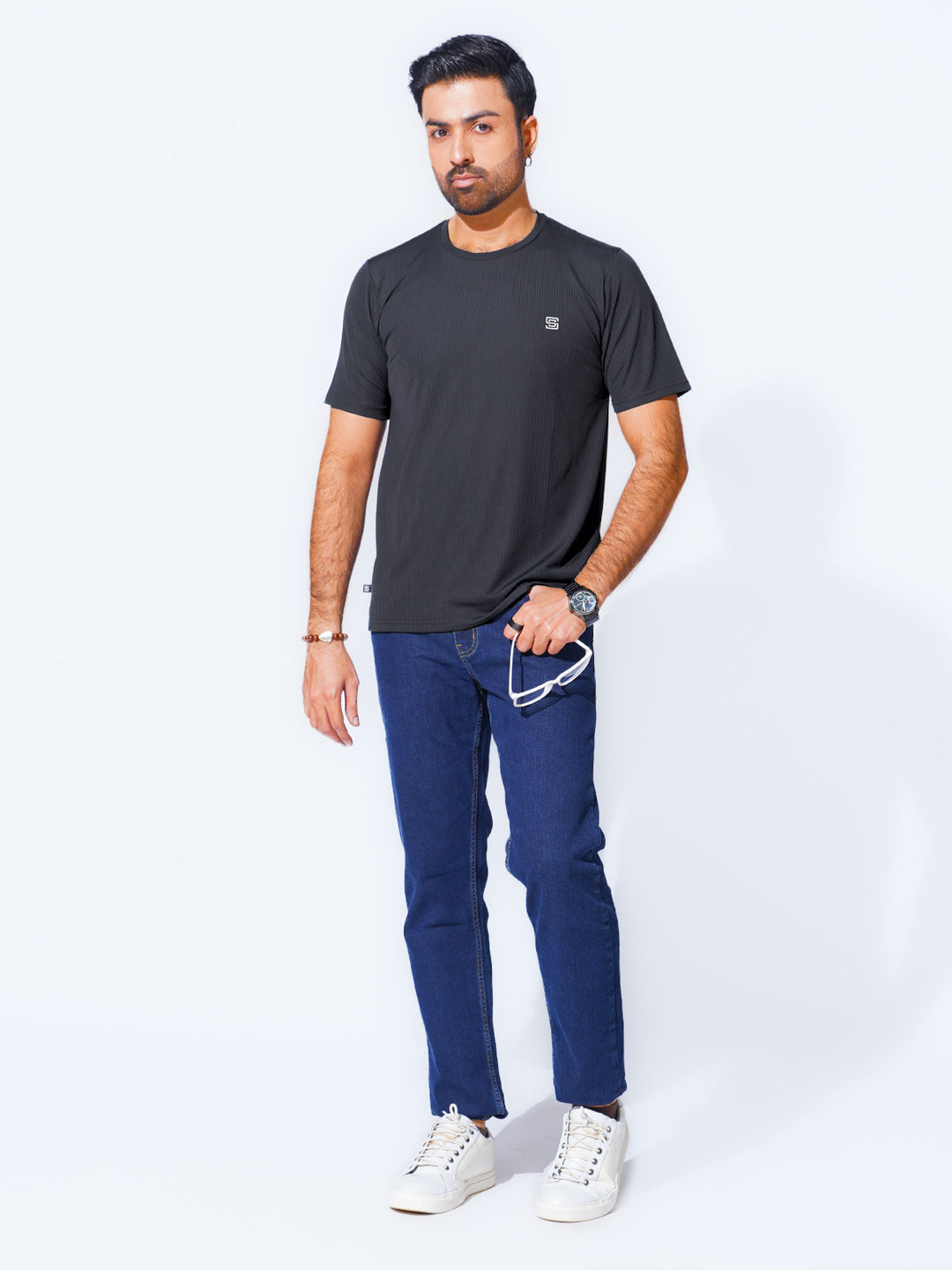 Navy Blue Self Premium Dry Fit Crew Neck T-Shirt (TEE-224)