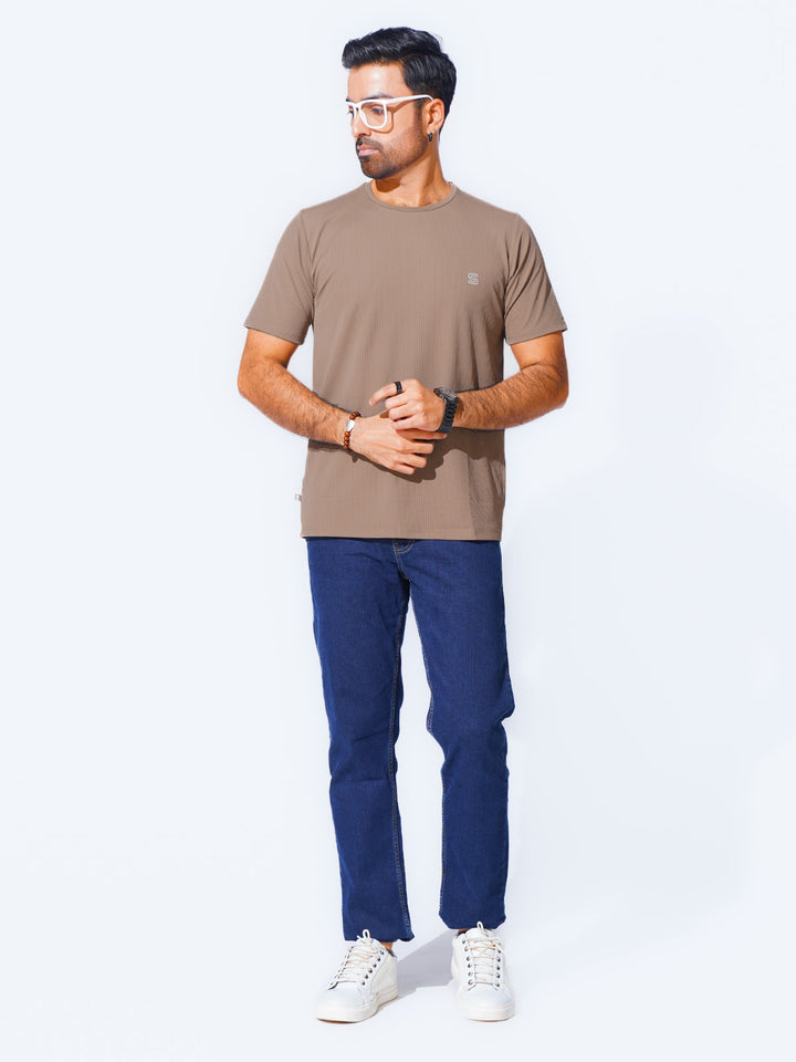 Light Brown Self Premium Dry Fit Crew Neck T-Shirt (TEE-227)