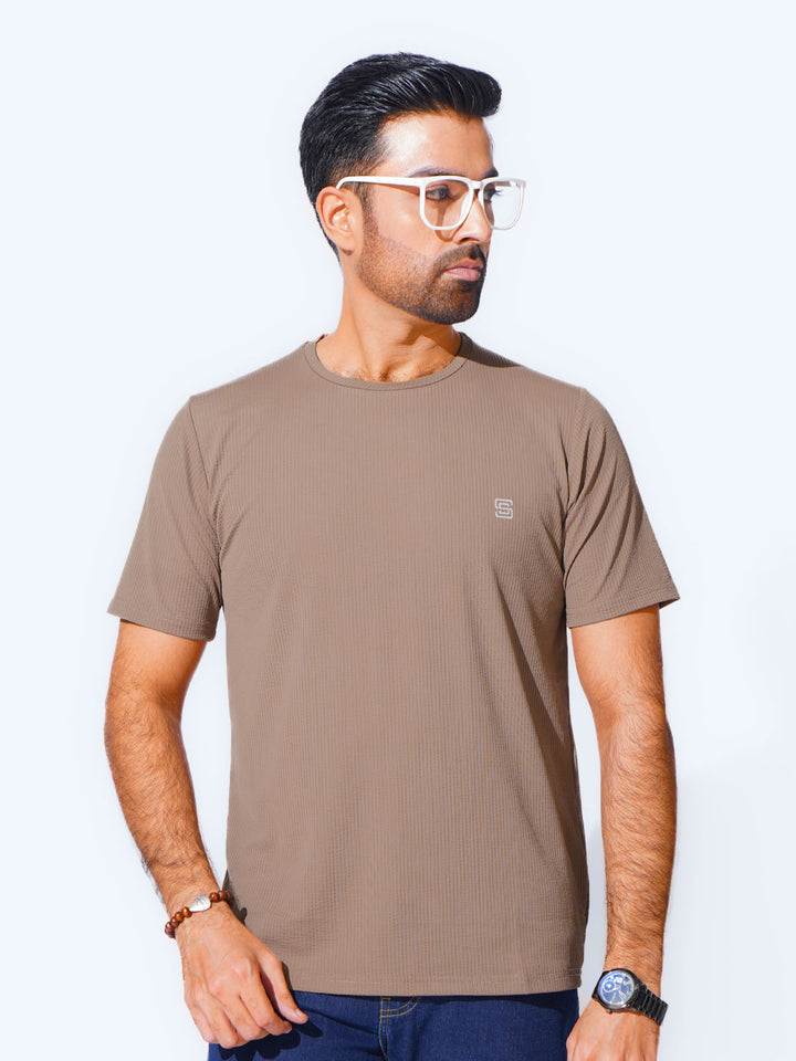 Light Brown Self Premium Dry Fit Crew Neck T-Shirt (TEE-227)