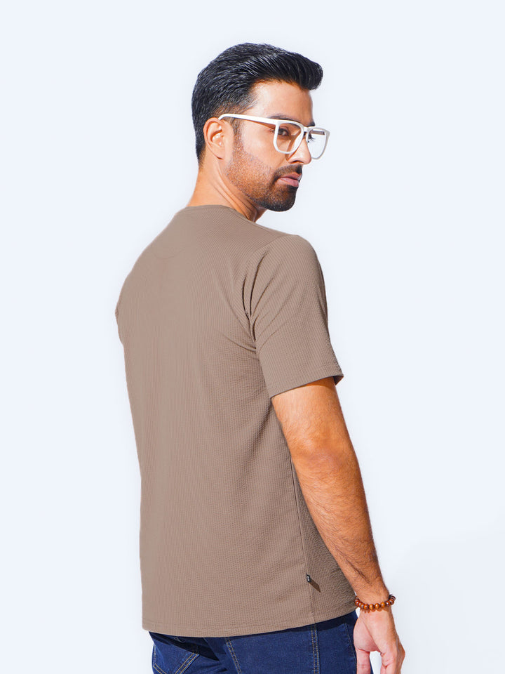 Light Brown Self Premium Dry Fit Crew Neck T-Shirt (TEE-227)