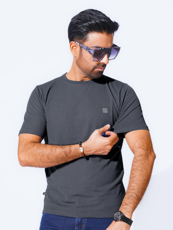 Dark Grey Self Premium Dry Fit Crew Neck T-Shirt (TEE-231)