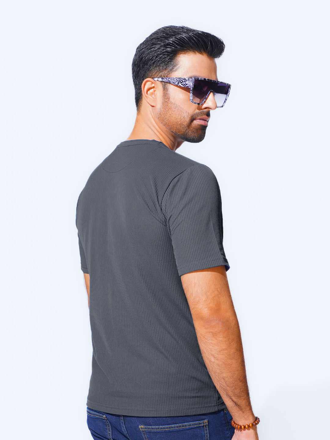 Dark Grey Self Premium Dry Fit Crew Neck T-Shirt (TEE-231)