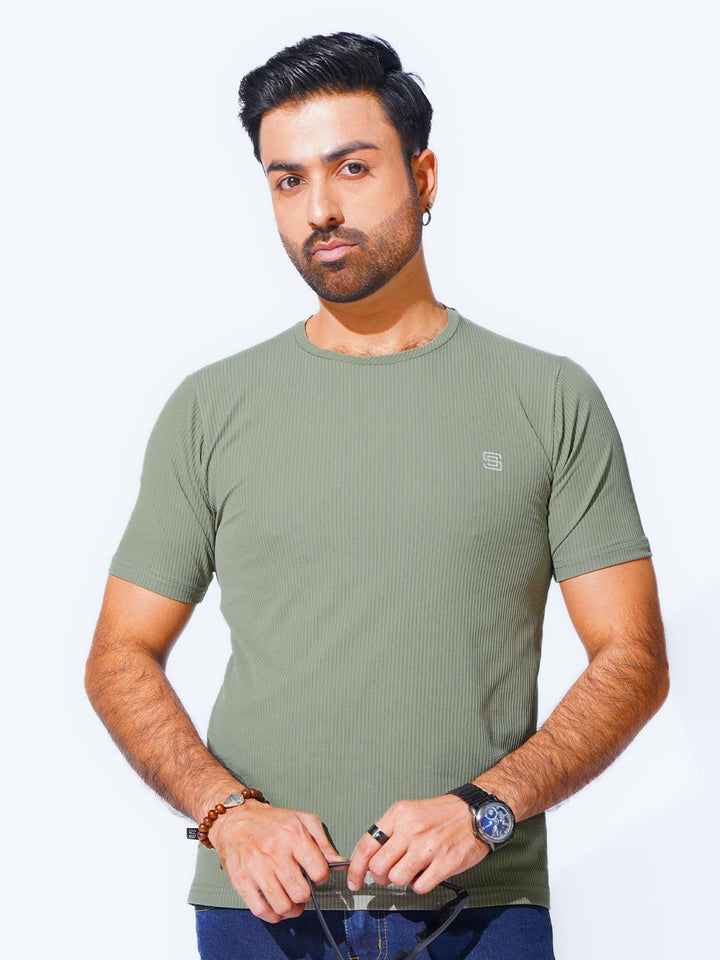 Light Green Self Premium Dry Fit Crew Neck T-Shirt (TEE-232)