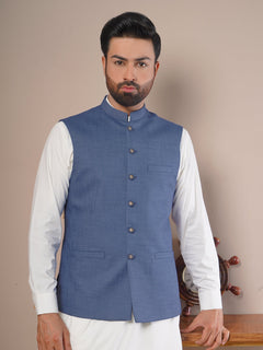 Light Blue Textured Exclusive Range Tropical Formal Waist Coat (WC-168)