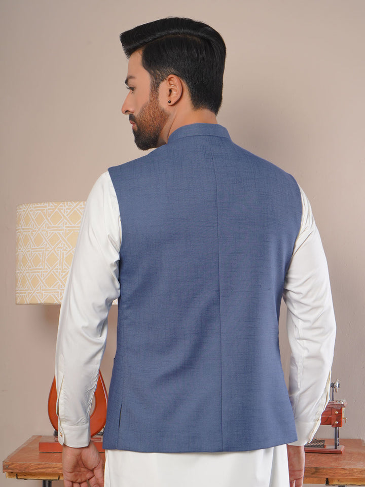 Light Blue Textured Exclusive Range Tropical Formal Waist Coat (WC-168)