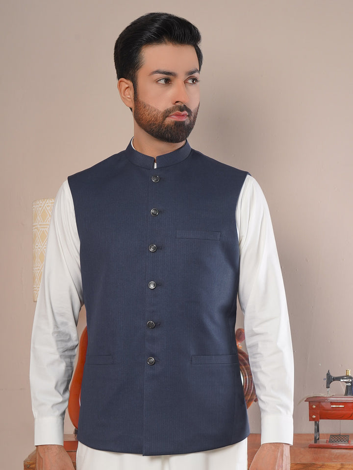 Dark Blue Textured Exclusive Range Tropical Formal Waist Coat (WC-169)